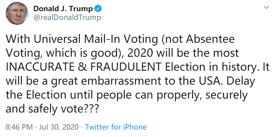 特朗普要推迟大选？其实另有企图！